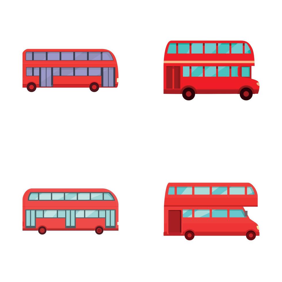 Red bus icons set cartoon . British red double decker bus vector