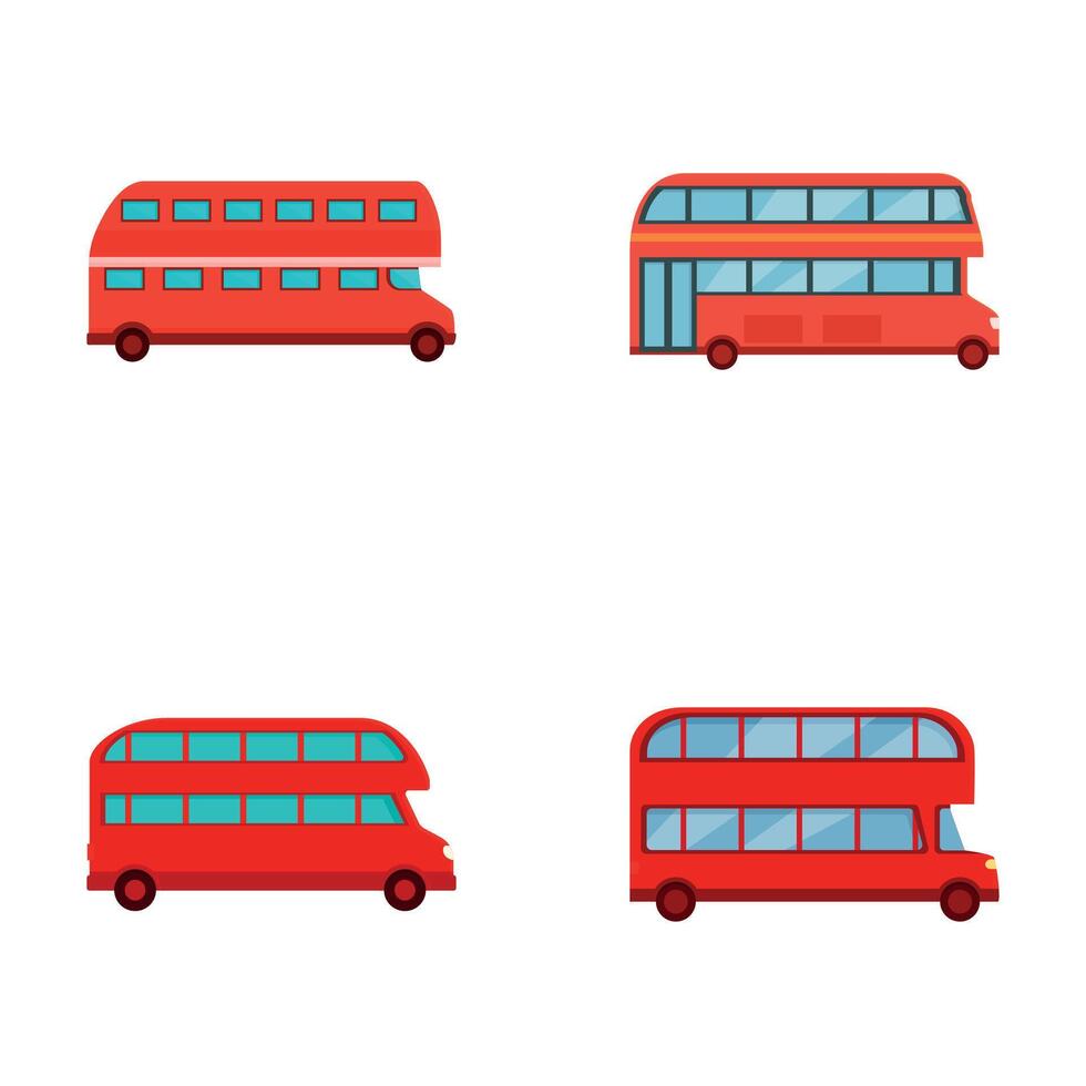 British bus icons set cartoon . London red double decker bus vector