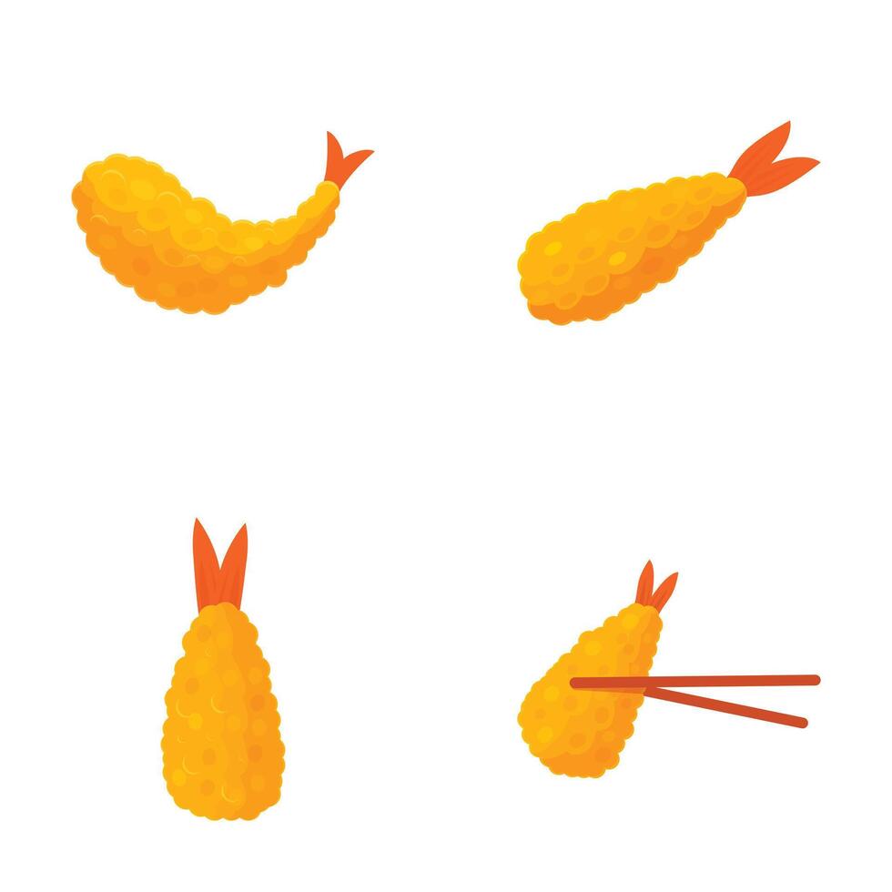 Cartoon tempura shrimp collection on white background vector