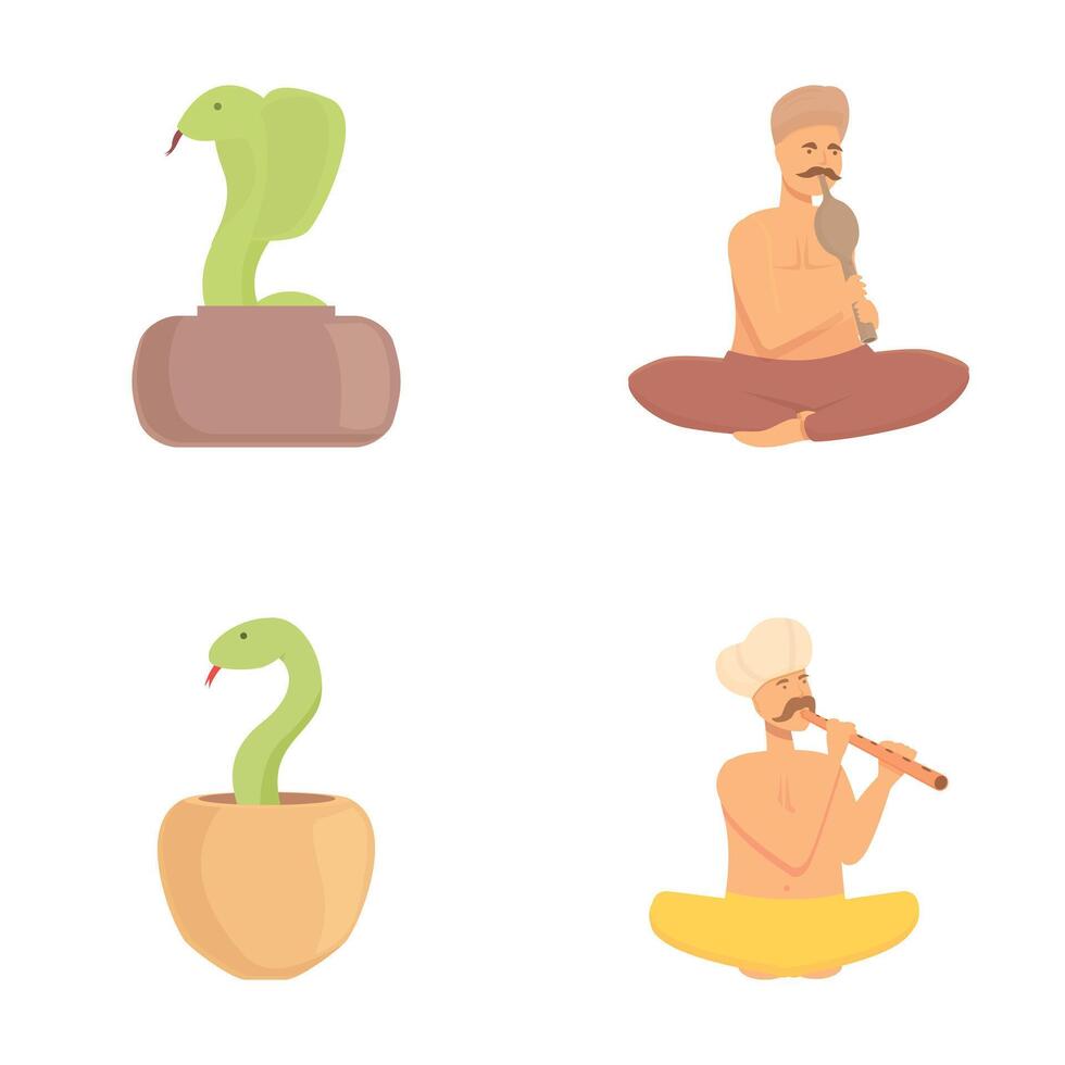 Indian snake charmer and cobra illustrations vector