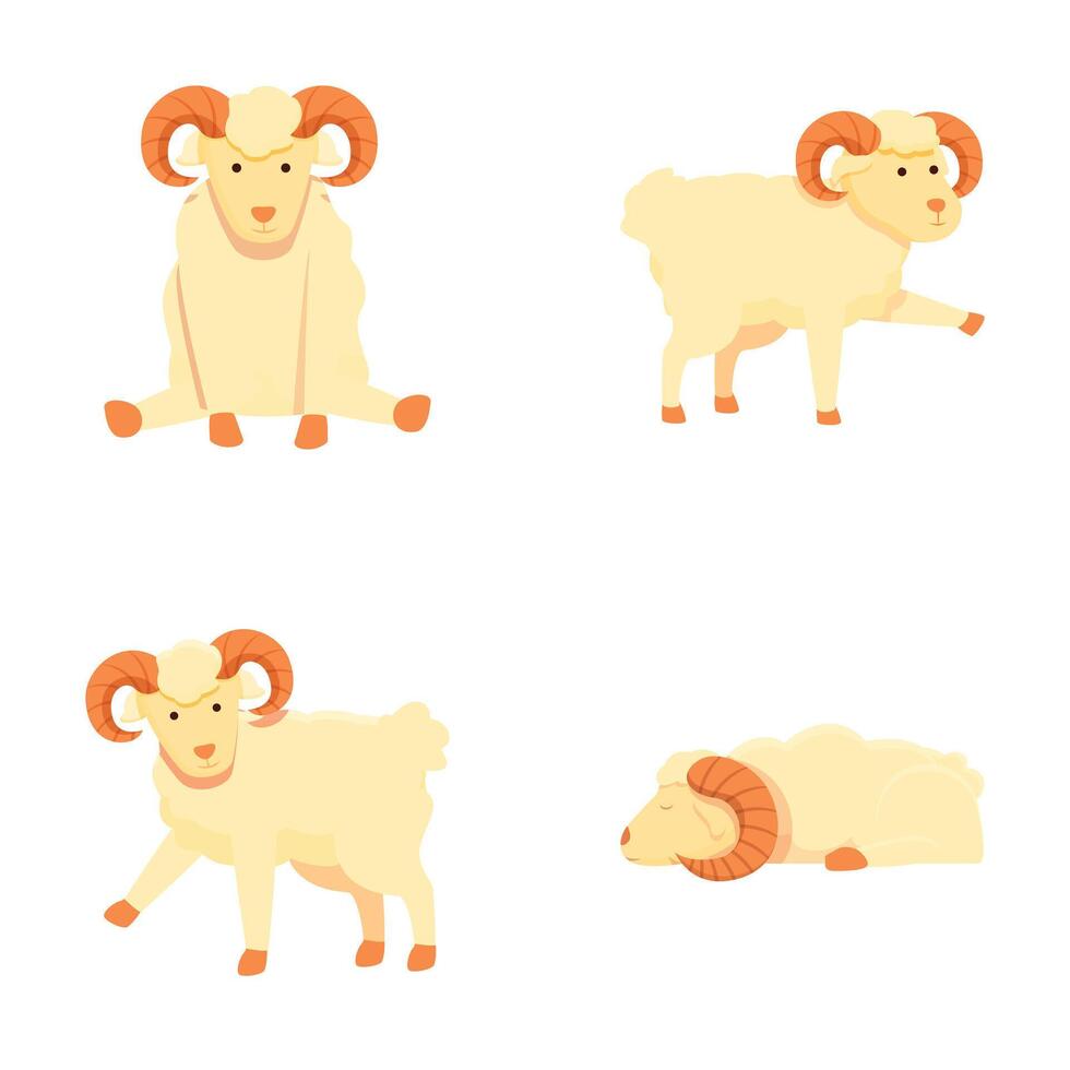 Cartoon rams in various poses set vector