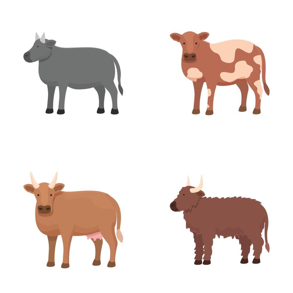 Set of various cartoon farm cows illustration vector