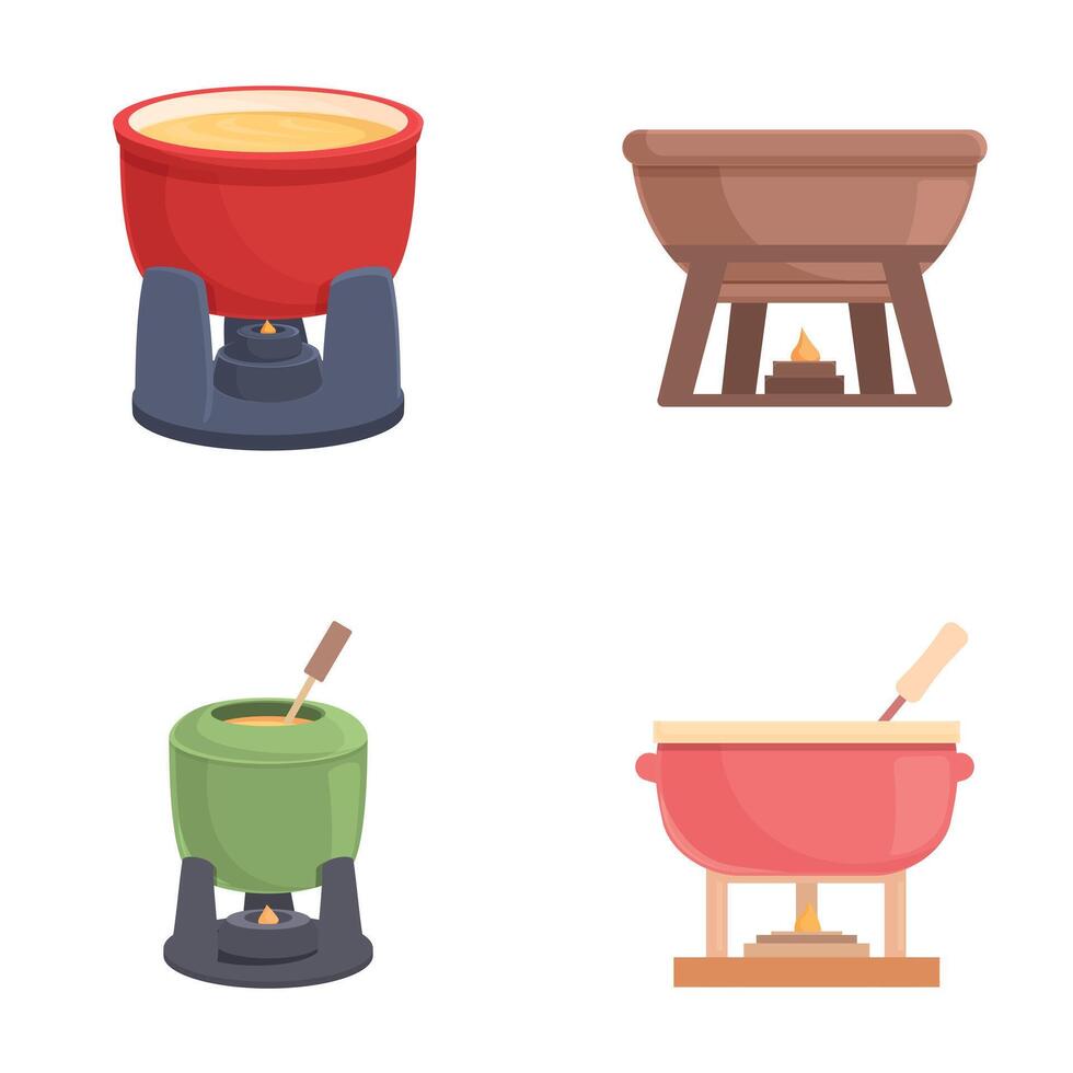 Set of isolated fondue pots illustration vector