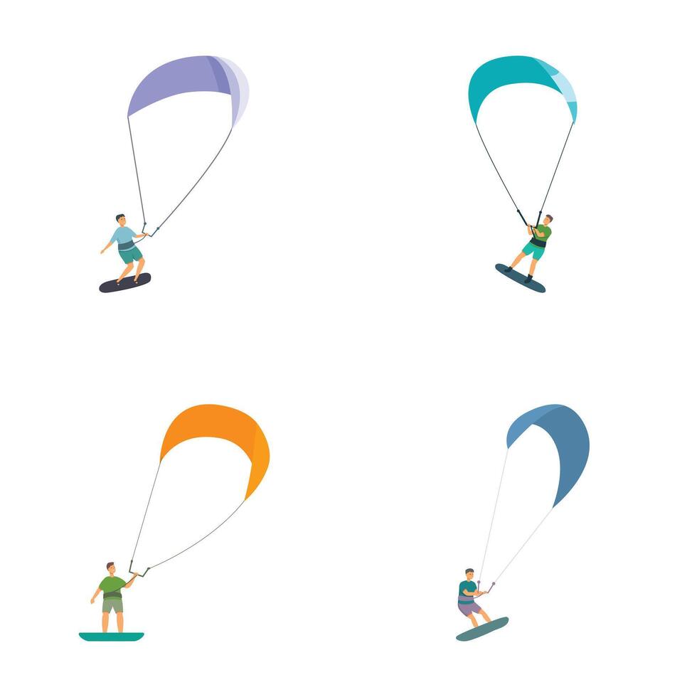 Colorful kiteboarders in action illustration vector