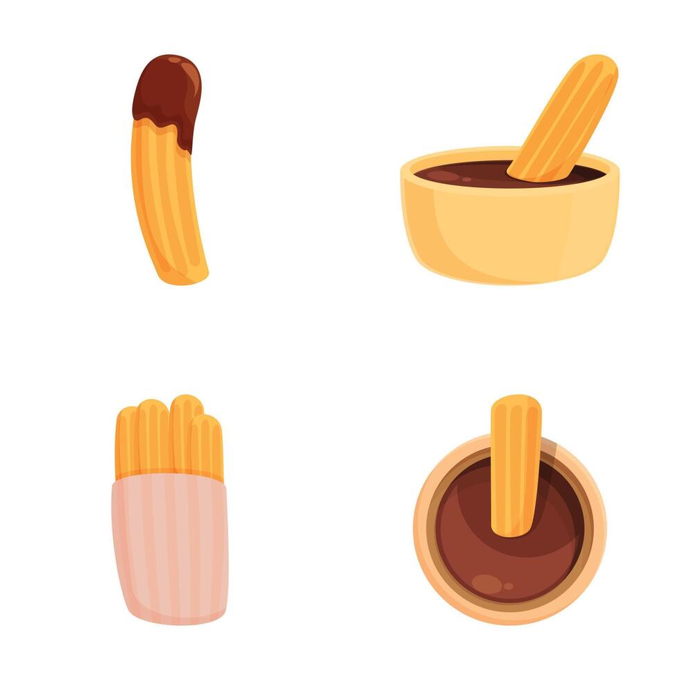 Churros with chocolate dip illustration set vector