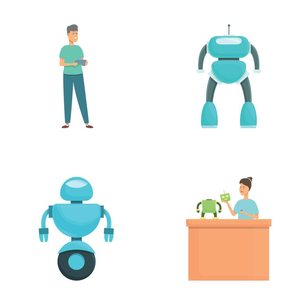 Futuristic robotics and human interaction set vector