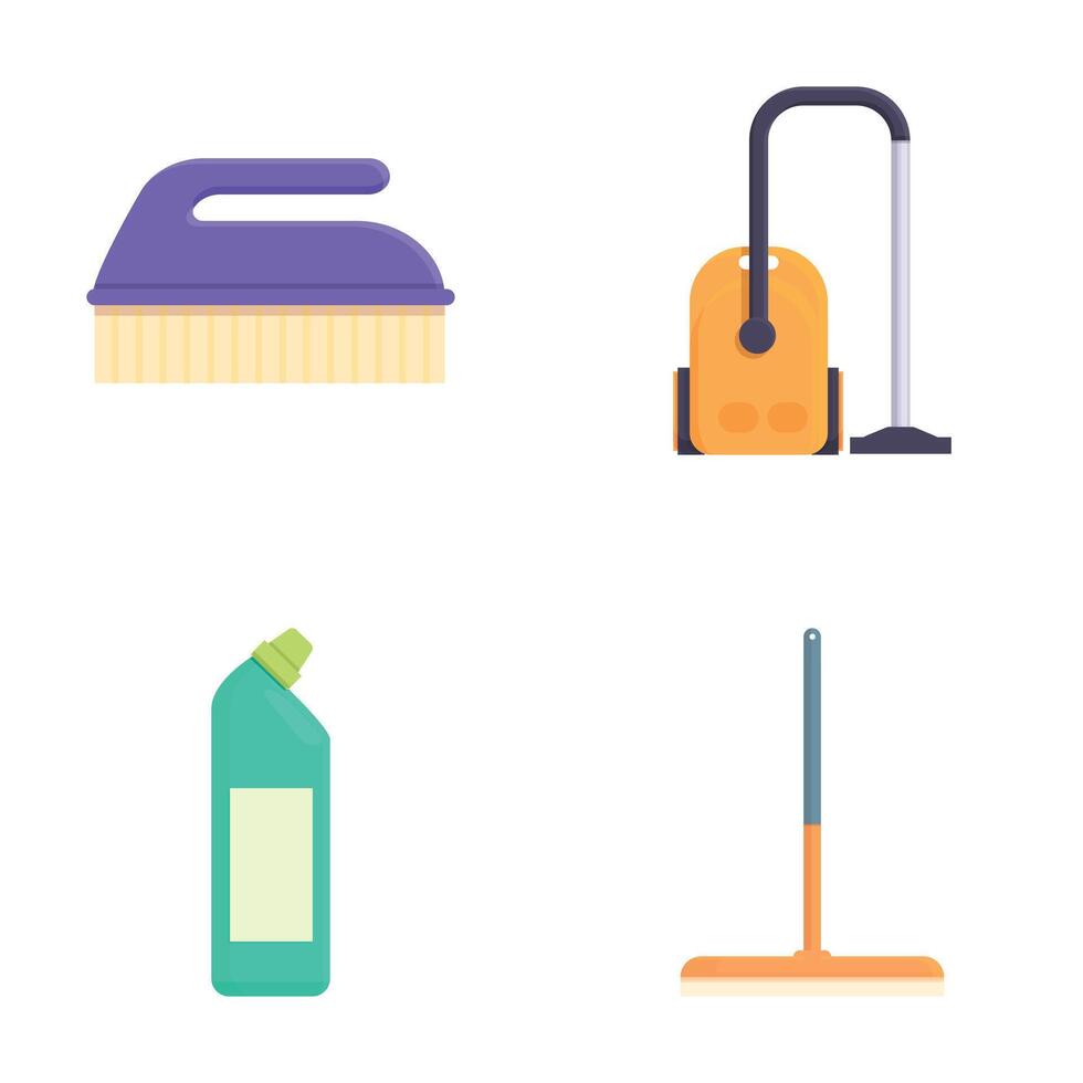 Set of cleaning equipment icons vector