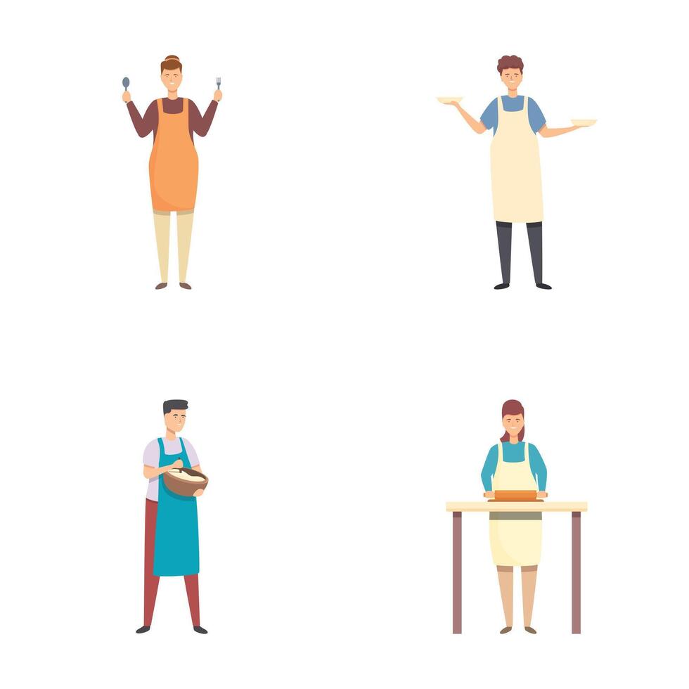 Set of professional chefs in various poses vector