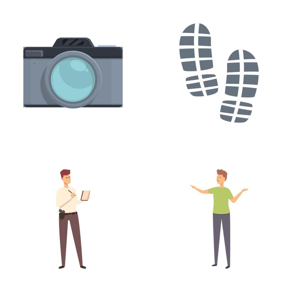 Hiking adventure elements camera, footprints, and explorers vector