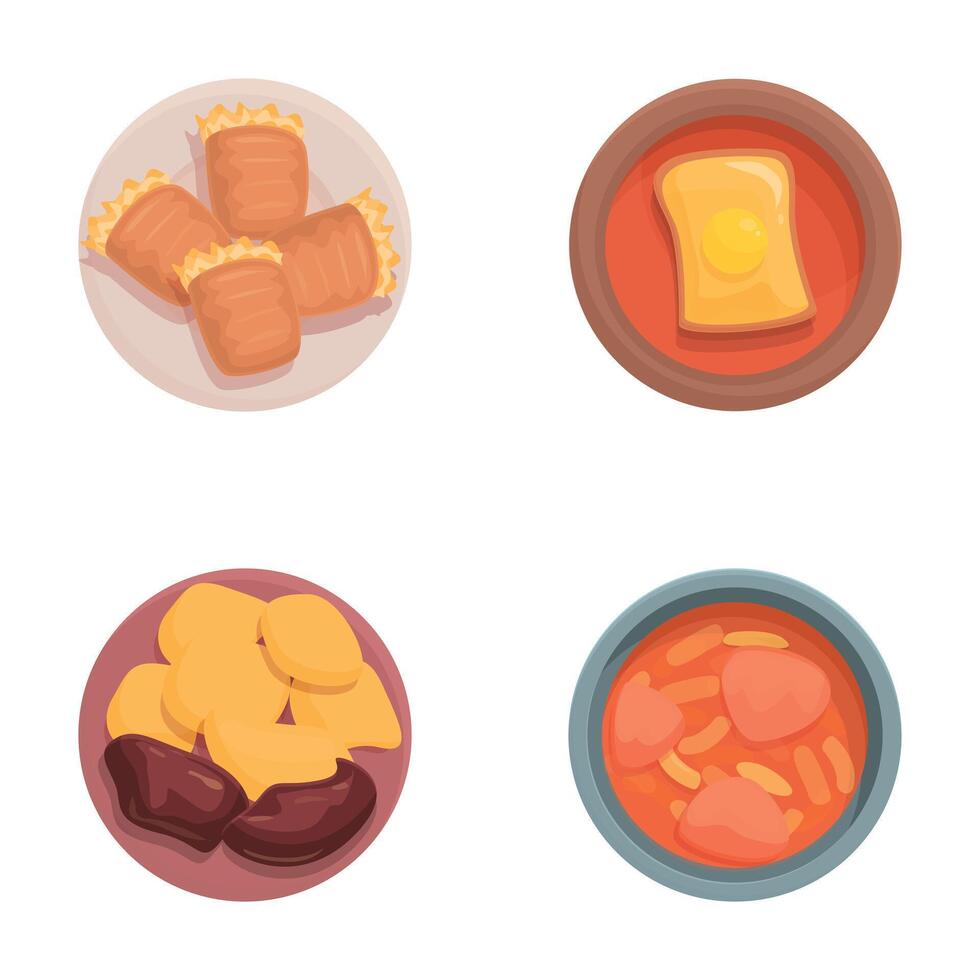 Assorted cartoon breakfast dishes illustration vector