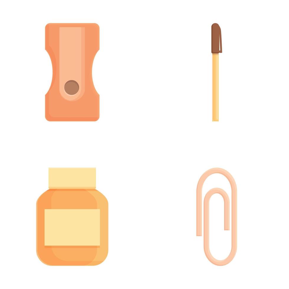 Flat design icons of a sharpener, match, glue bottle, and paperclip vector