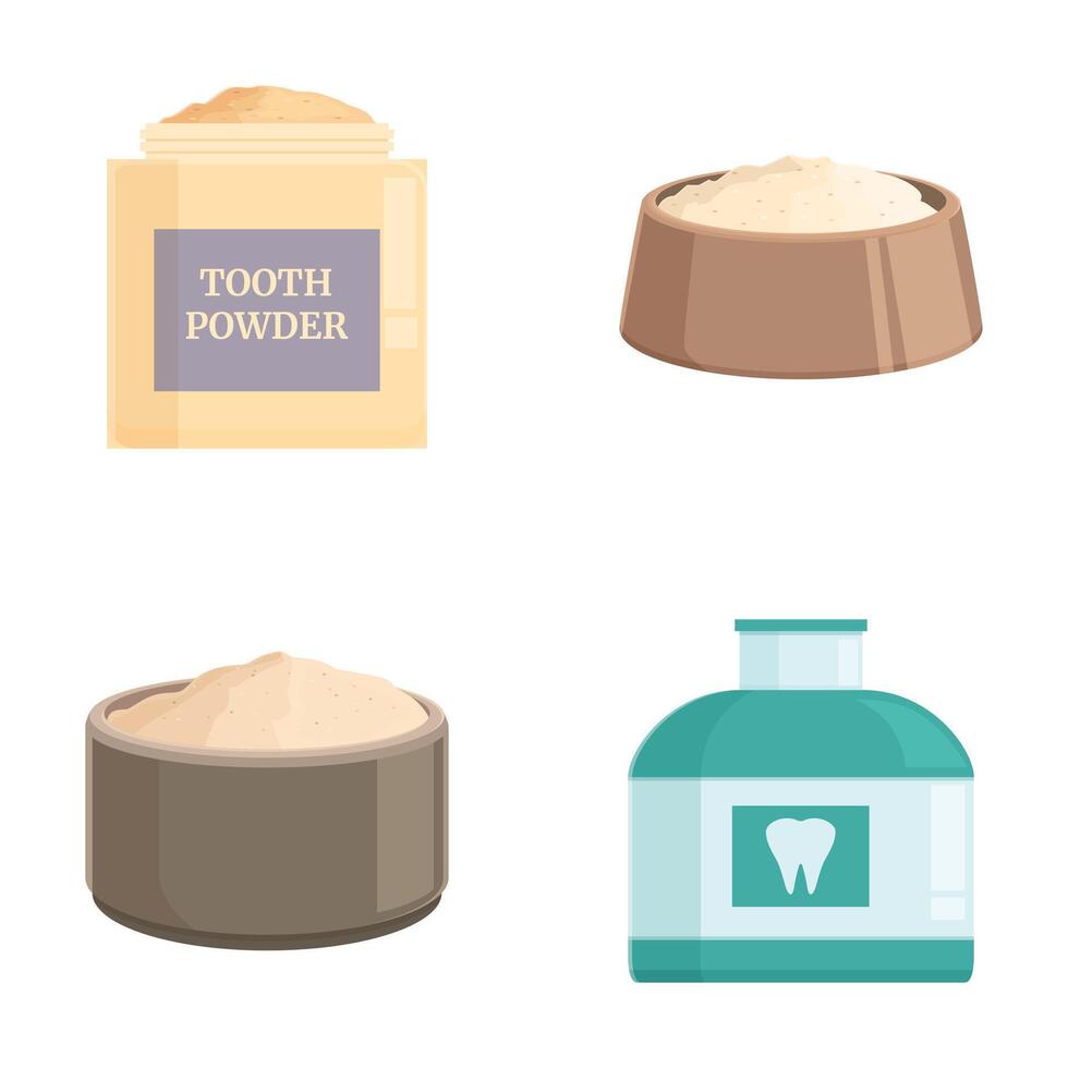 Various tooth powder containers set vector