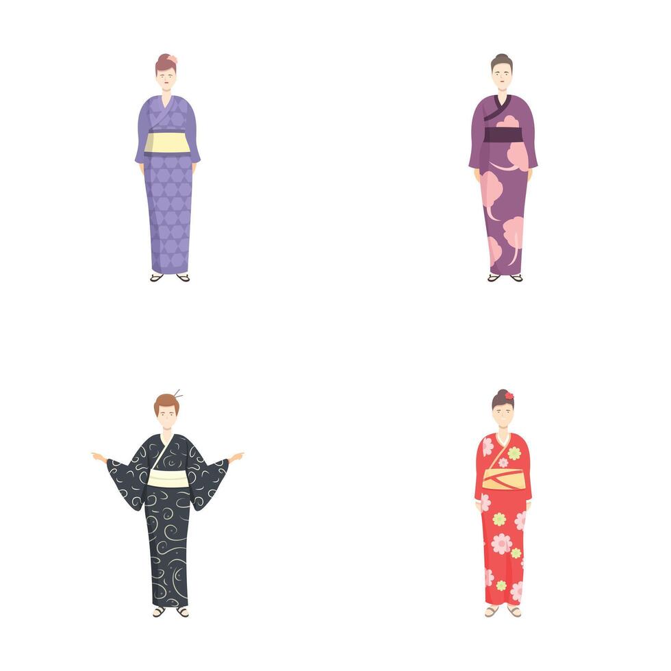 Set of traditional japanese kimono attires vector