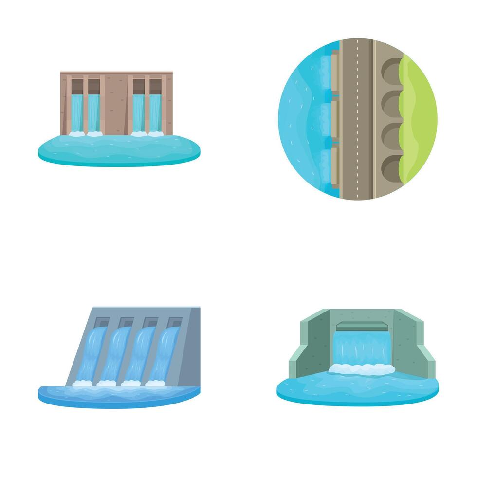 Set of cartoon hydroelectric power stations vector