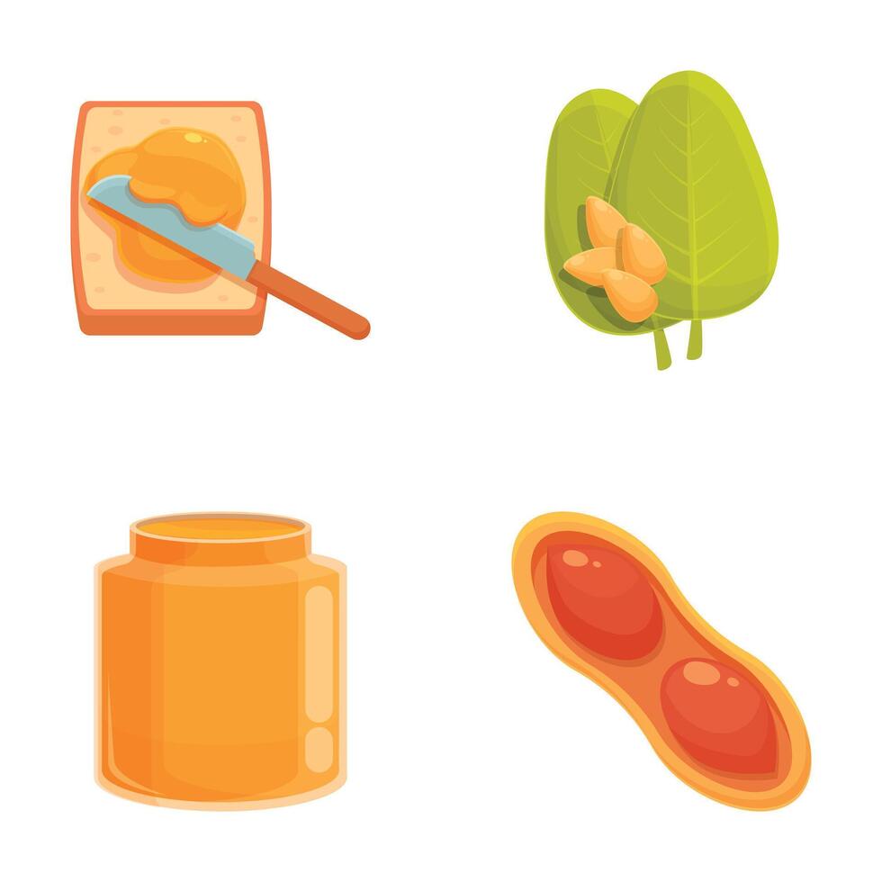 Food icons set, honey, spinach, peanut butter, peanuts vector