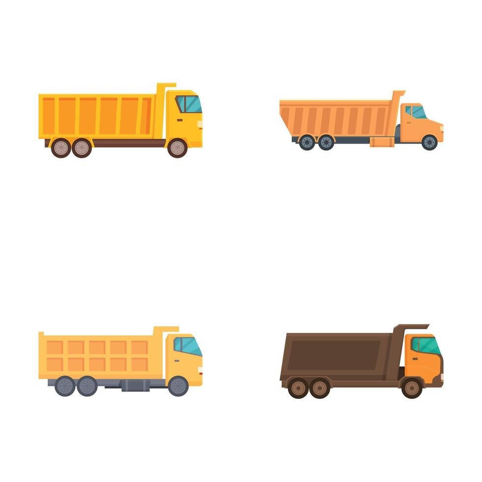 Set of cartoon dump trucks isolated on white vector
