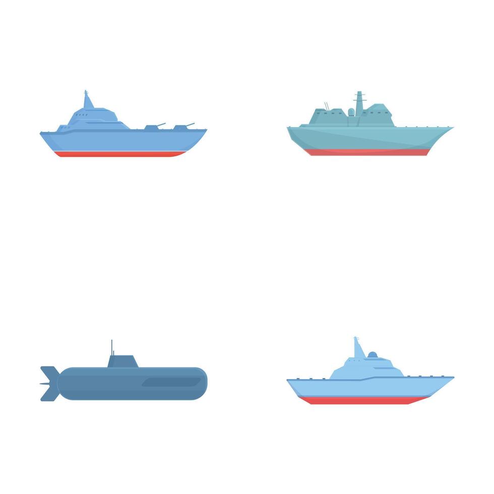 Set of cartoon naval vessels isolated on white vector