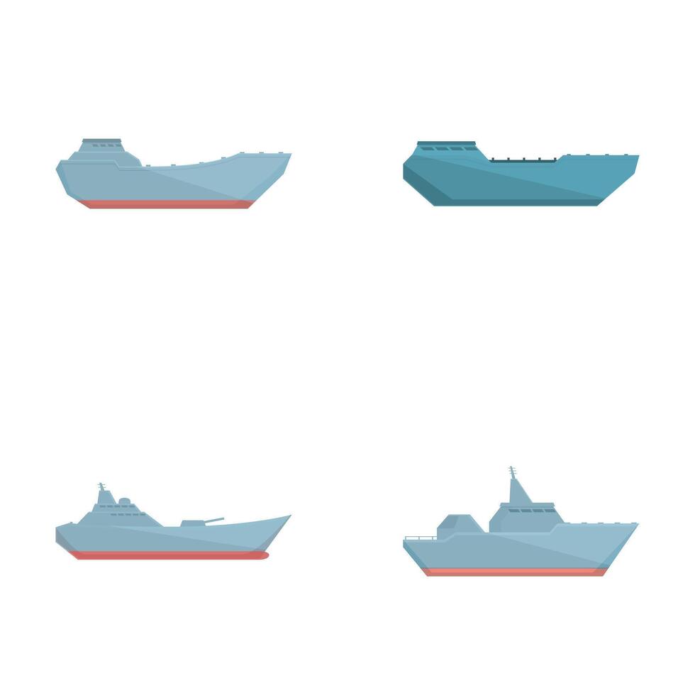 Set of modern warships and cargo vessels illustrations vector