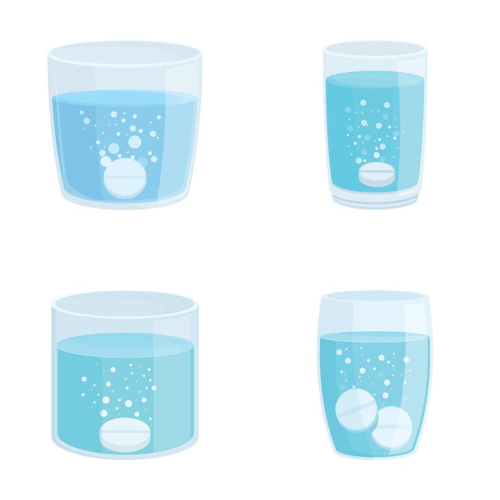 Stages of dissolving tablet in water illustration vector