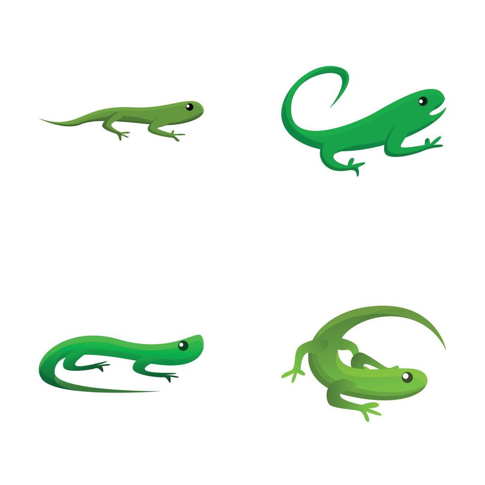 European lizard icons set cartoon . Green lizard vector