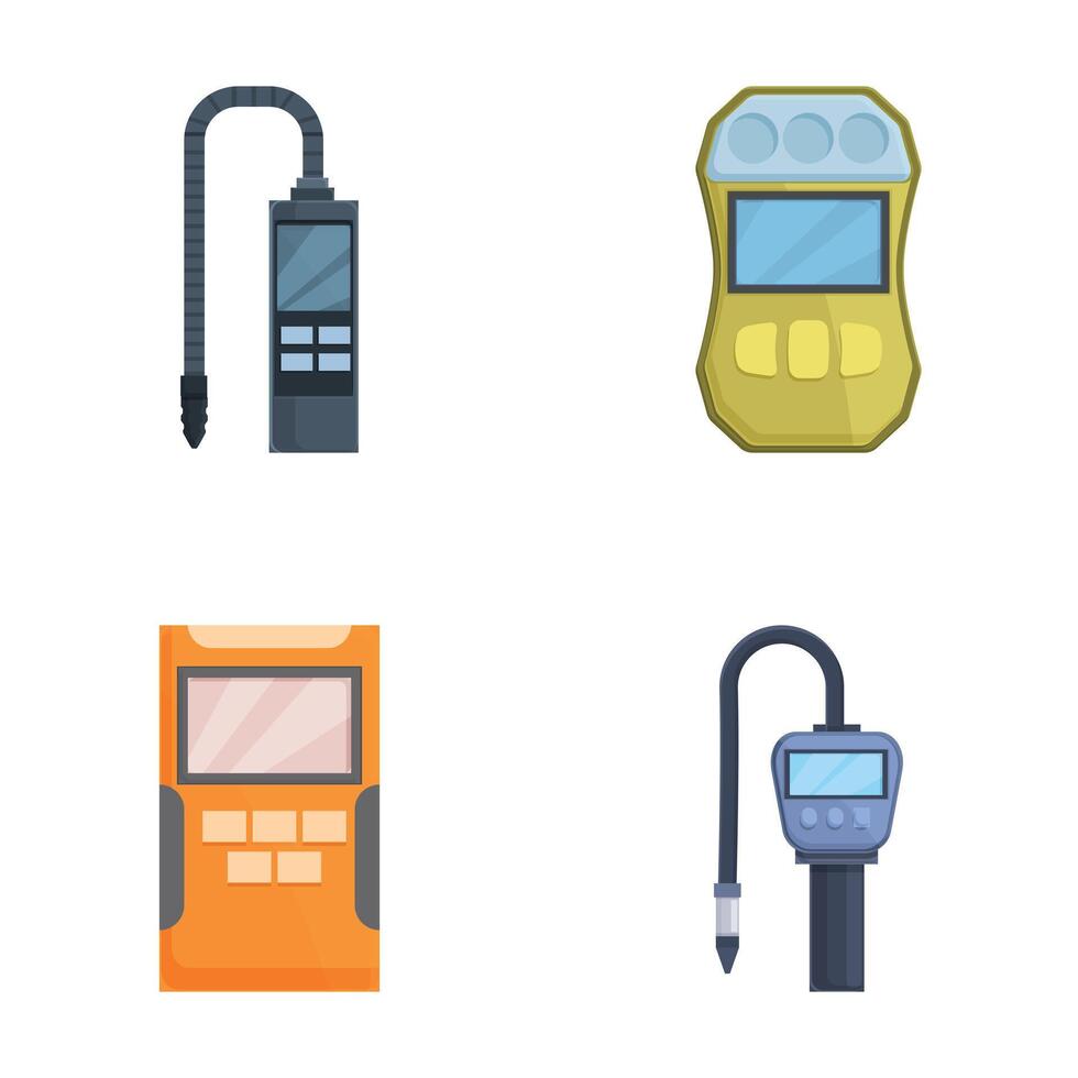 Set of digital gas pump nozzles and meters icons vector
