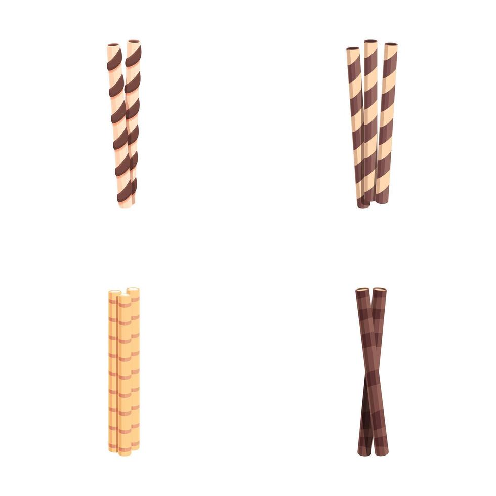 Assorted chocolate wafer sticks isolated on white vector