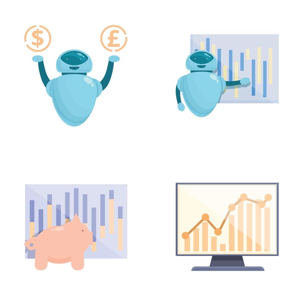 Financial technology concepts with cute robot characters vector
