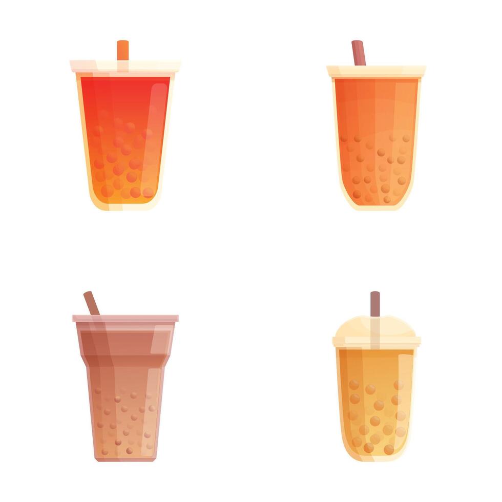 Assorted bubble tea drinks collection vector