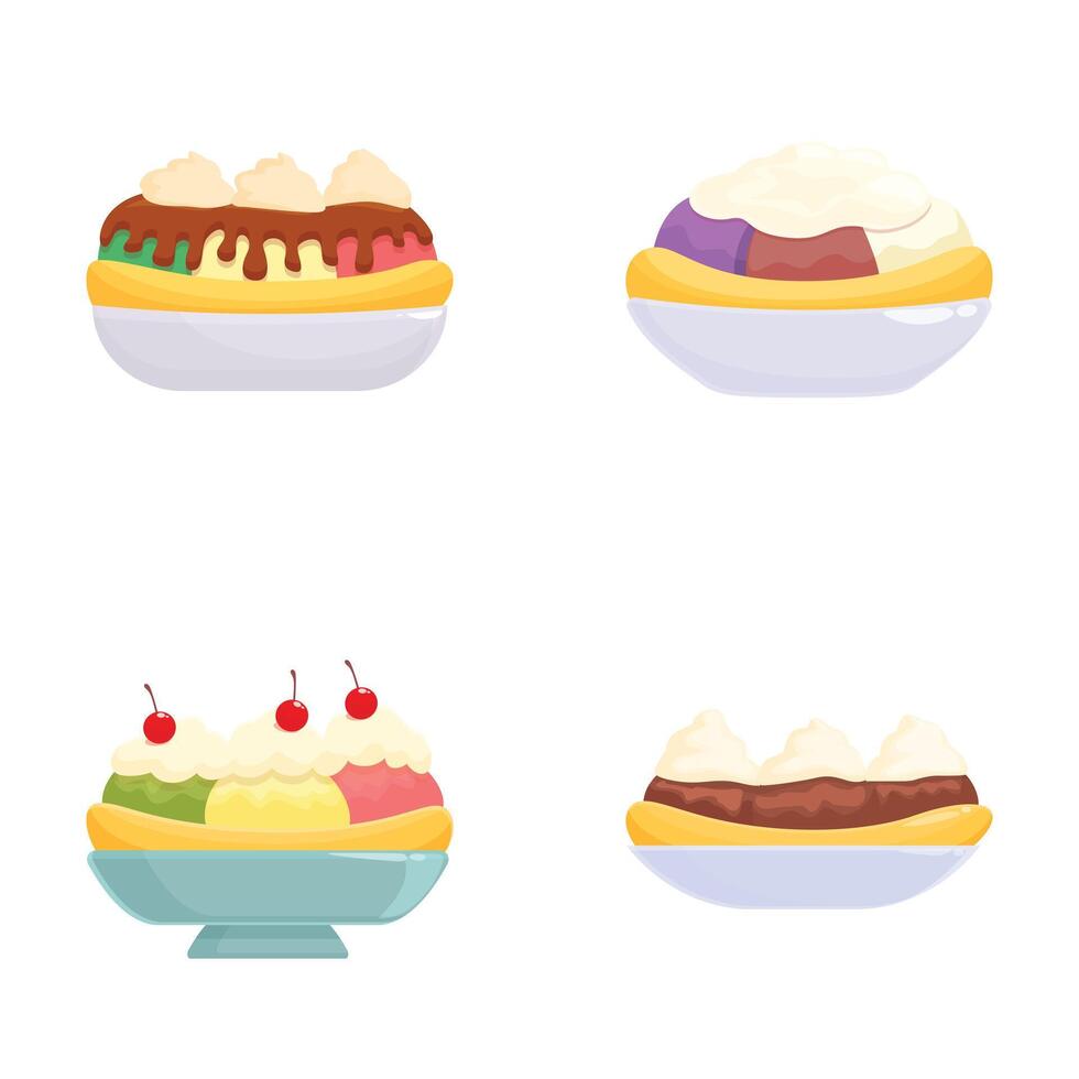 Collection of four illustrations featuring colorful and delicious dessert dishes vector