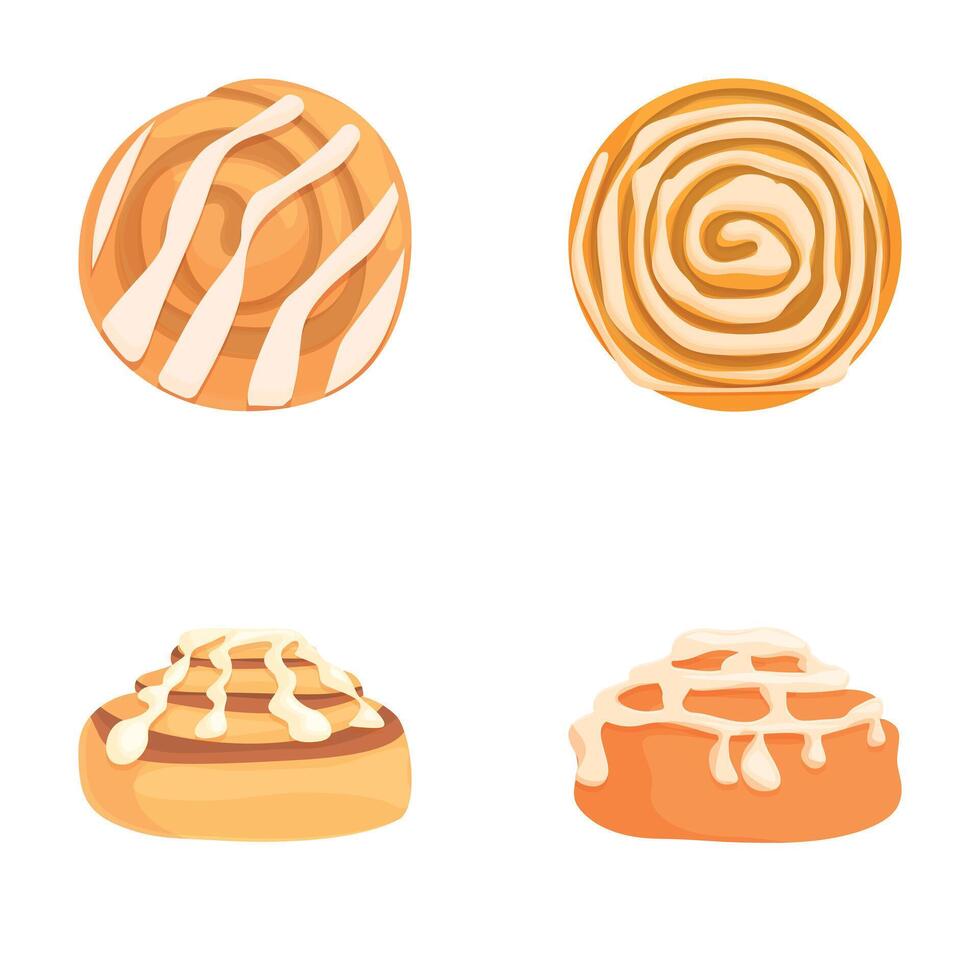 Assortment of delicious cinnamon rolls and pastries vector
