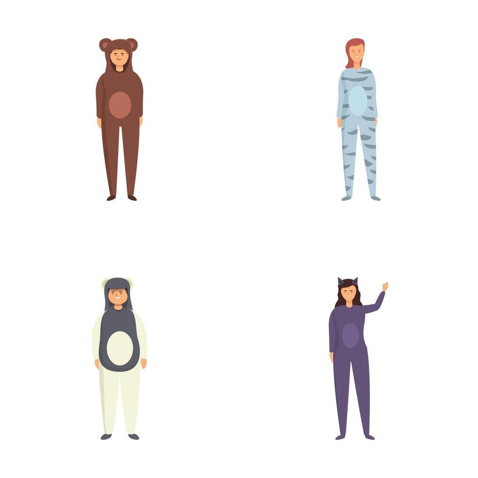 Set of people in animal onesies vector