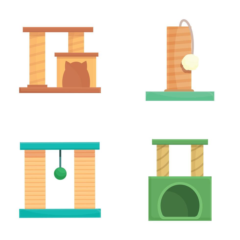 Assorted cat scratching posts and trees set vector