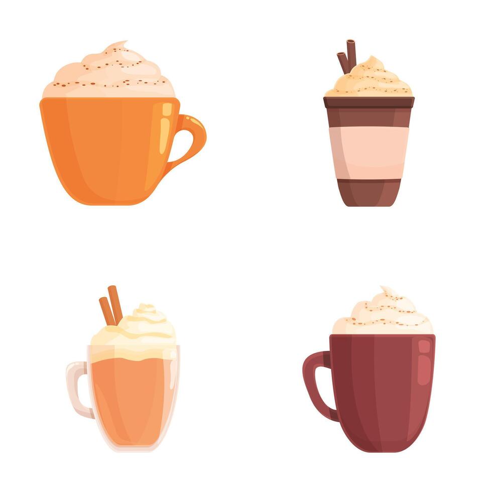 Assortment of cartoon coffee drinks vector