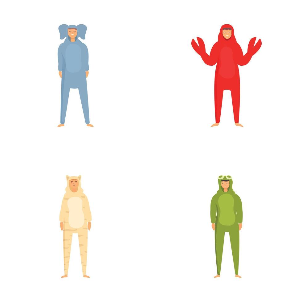 Colorful cartoon characters in onesies vector