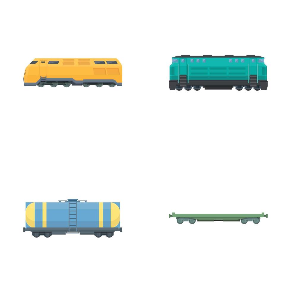 Set of various cartoon trains isolated on white background vector