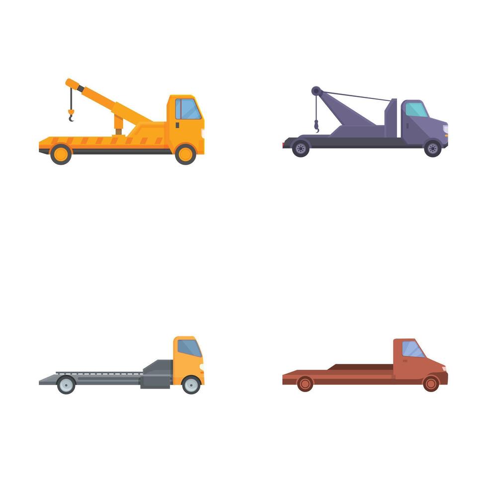 Set of flat design tow trucks and carriers vector