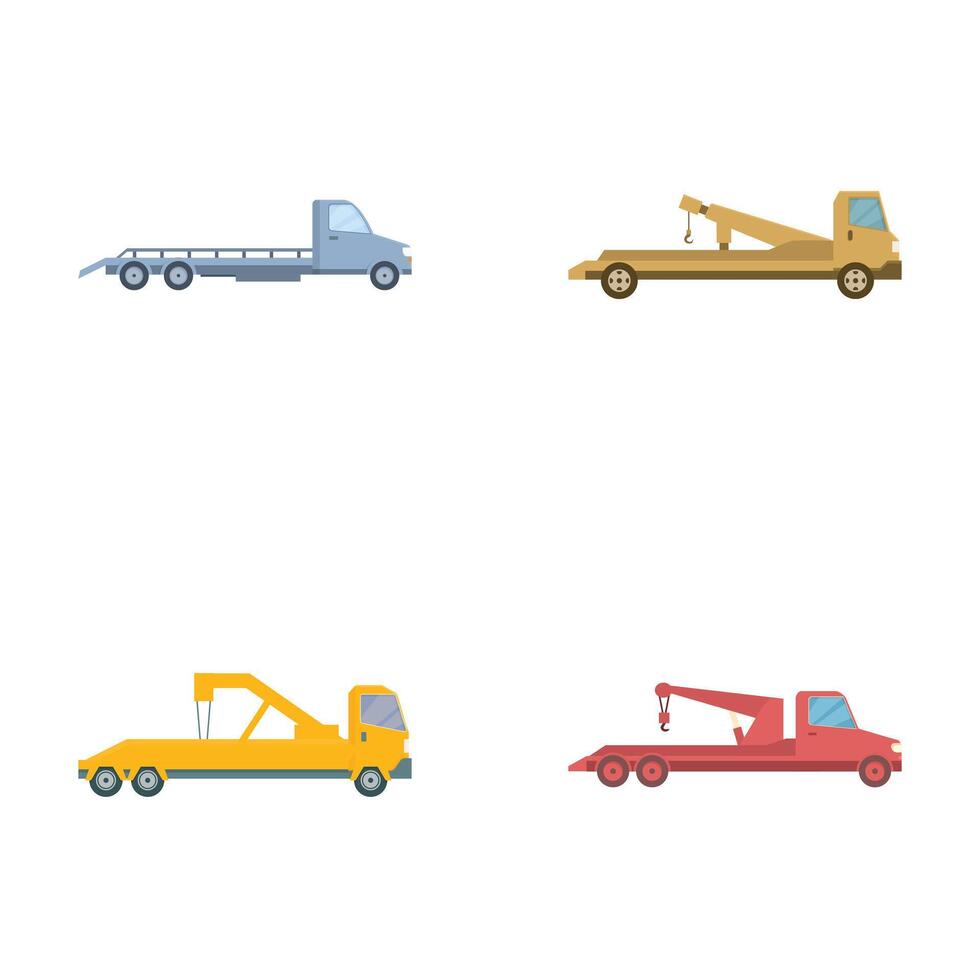 Set of flatbed tow truck illustrations vector