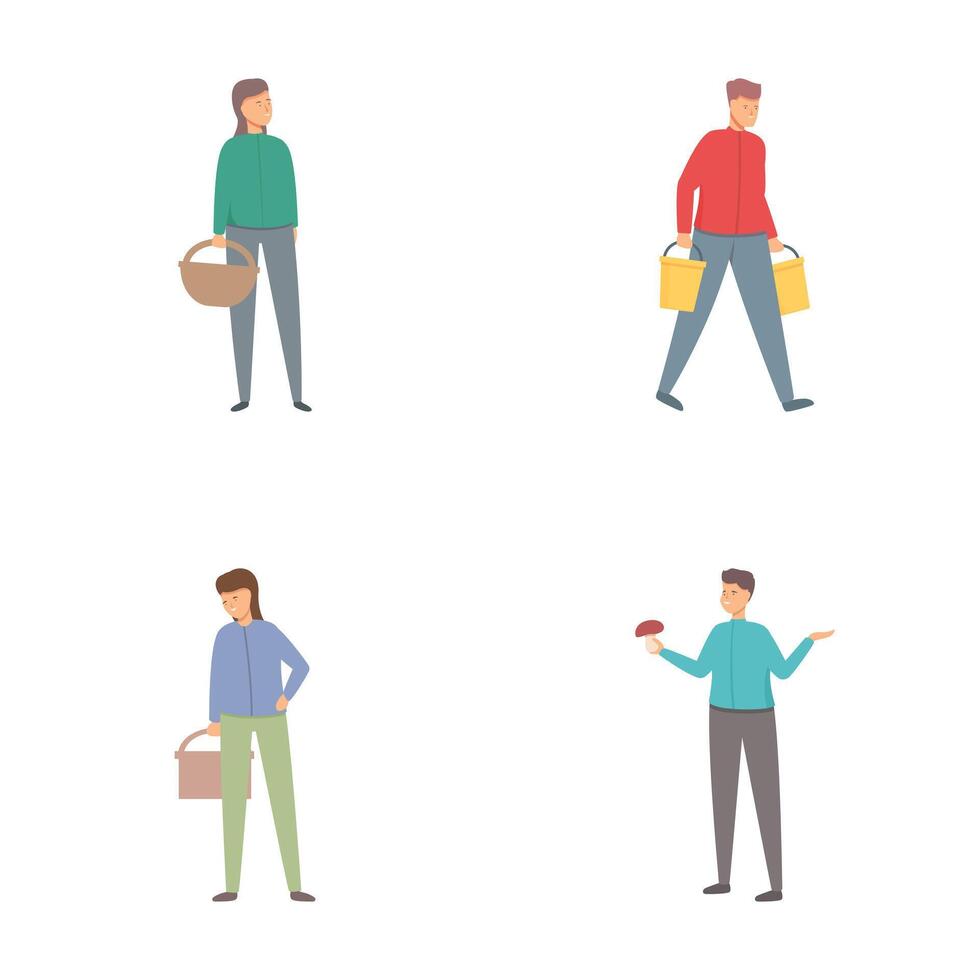 Set of cartoon people holding various objects vector