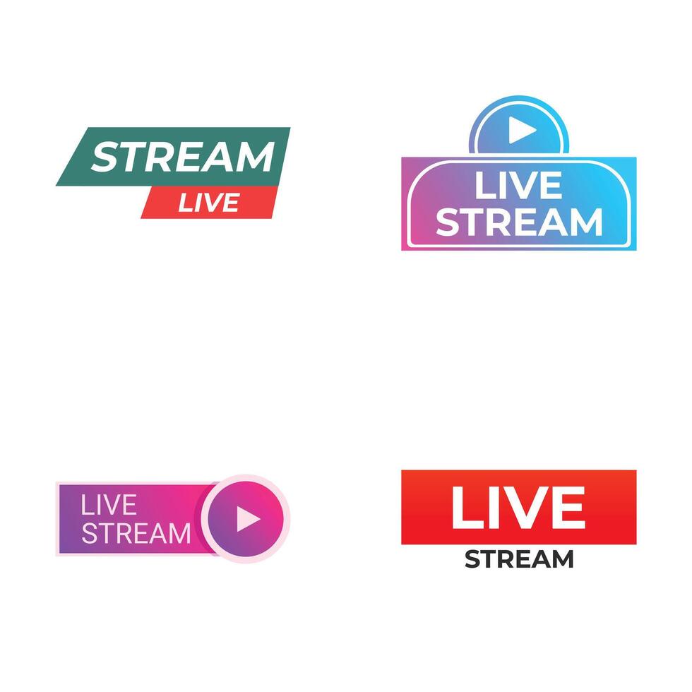 Four modern logos with vibrant designs for live streaming services vector