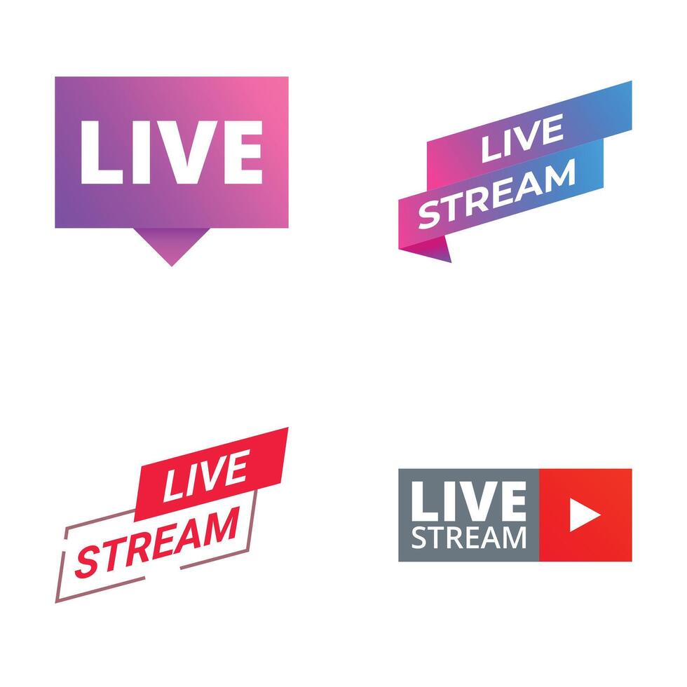 Collection of colorful live stream banners suitable for web and broadcasting vector