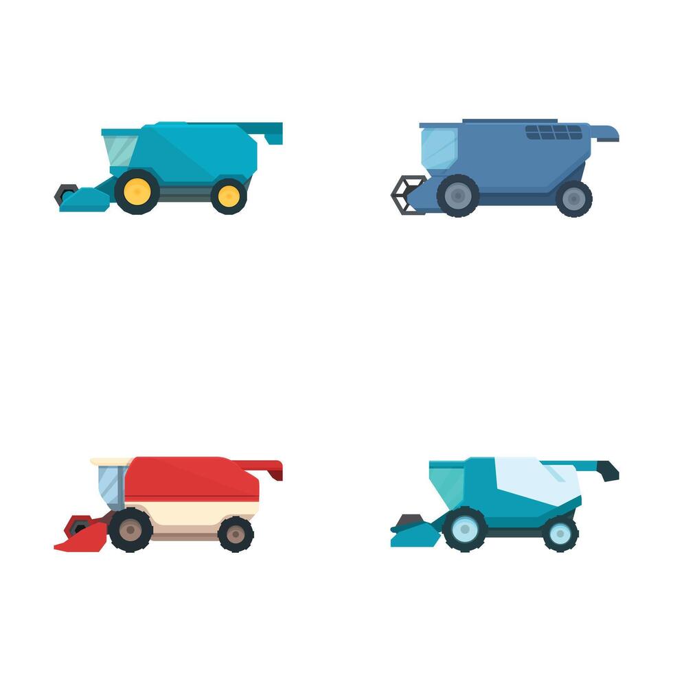 Set of modern combine harvester icons vector