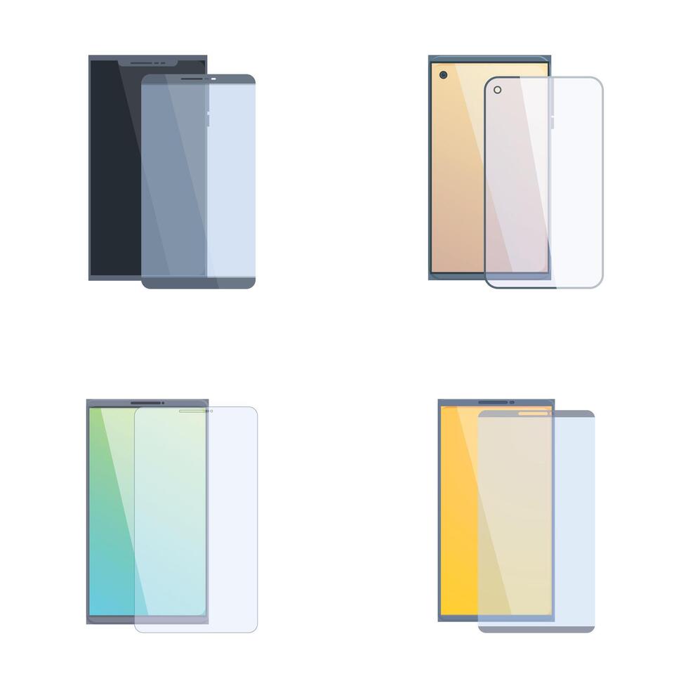 Smartphones and screen protectors set vector