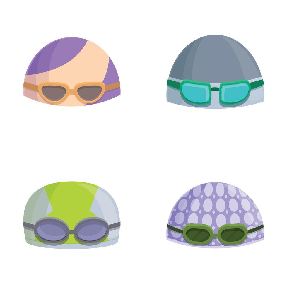 Set of cartoon pilot helmets with goggles vector