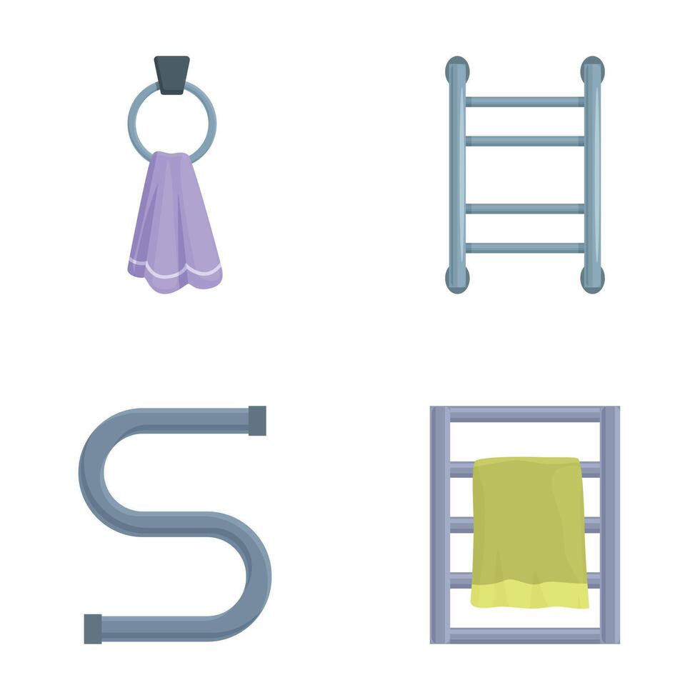 Home essentials icons set, towel, ladder, pipe, and grab ring vector