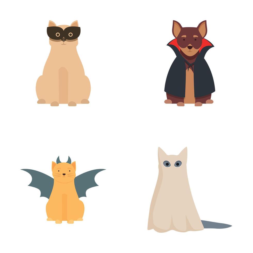 Set of cute cartoon cats dressed in various halloween costumes on a white background vector