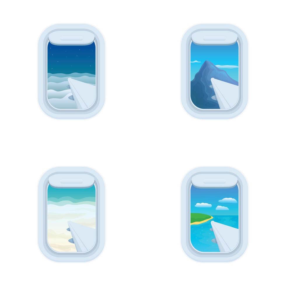 Four seasons airplane window views set vector