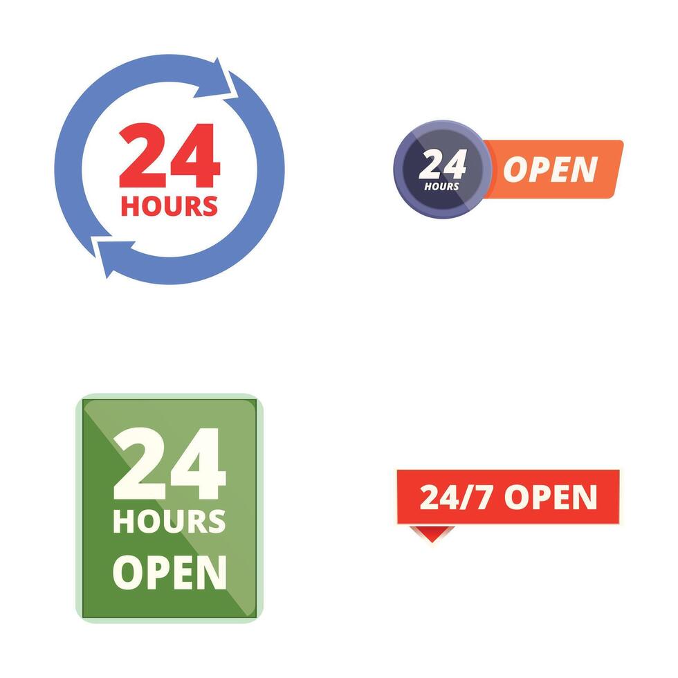 Collection of four colorful icons representing 24hour service availability vector