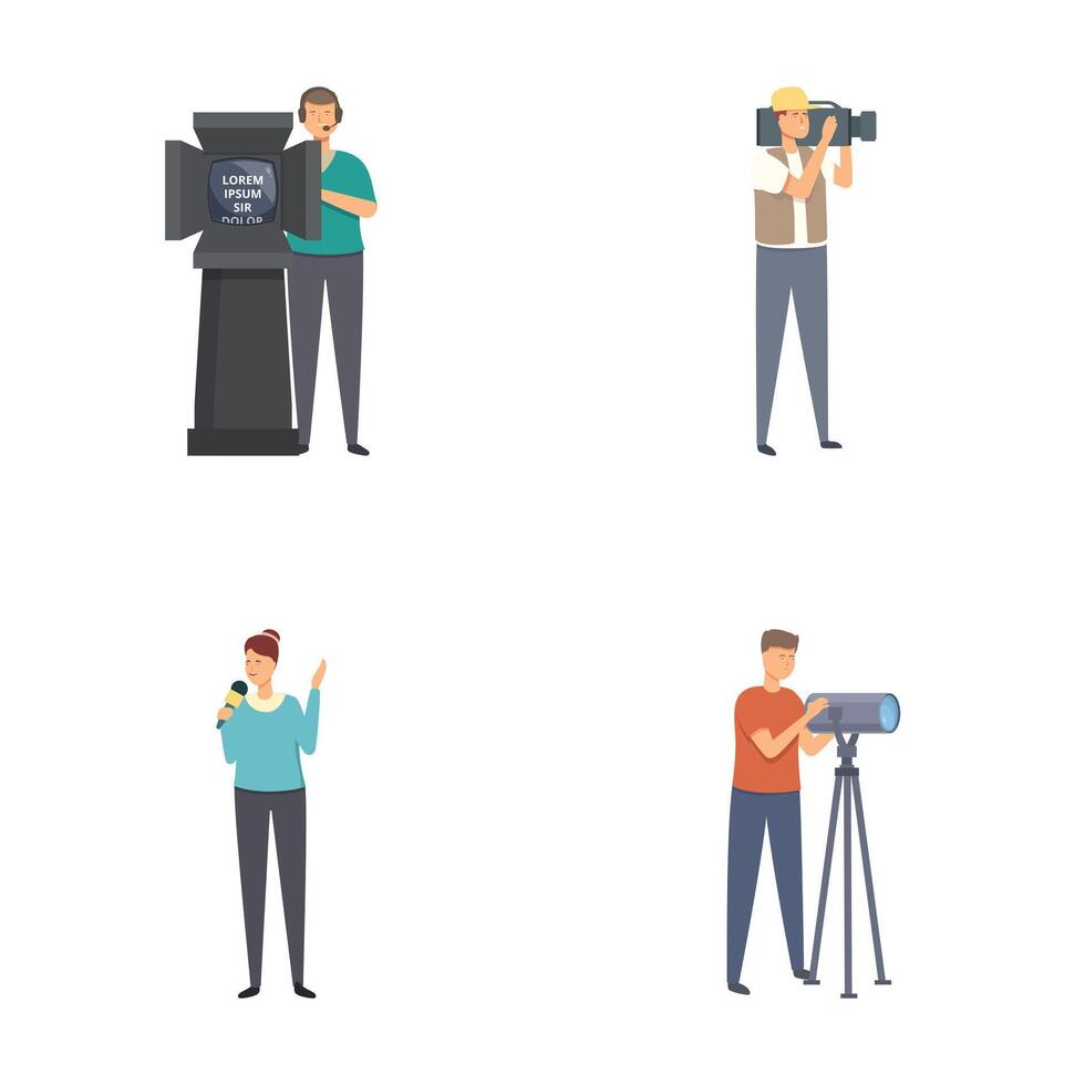 Media professionals at work illustration set vector