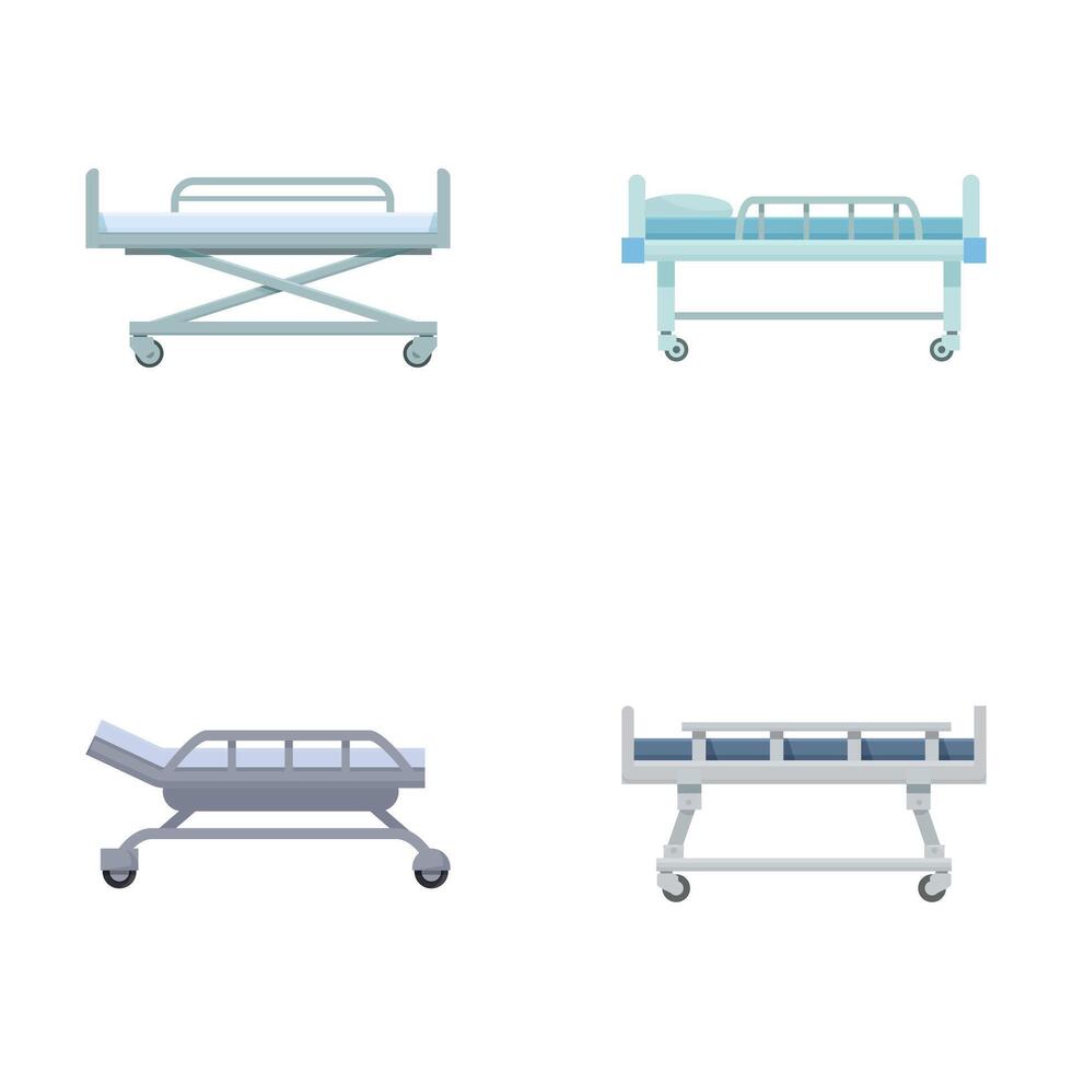 Set of modern hospital beds isolated on white vector