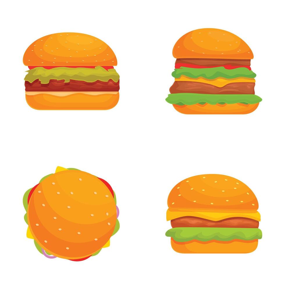 Vibrant collection of four cartoonstyle burger illustrations on a white background vector